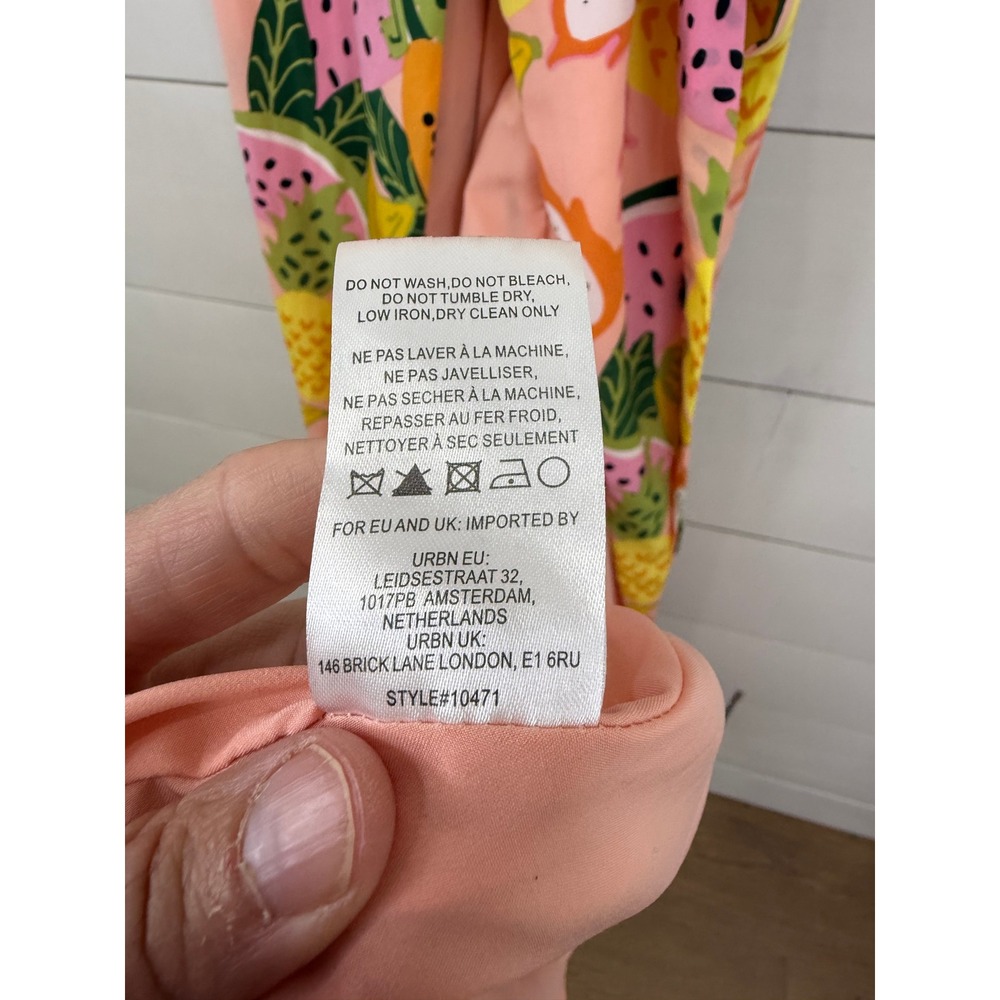 Anthropologie Hutch High-Low Wrap Dress Tropical Fruit Print Pink L - Picture 6 of 9